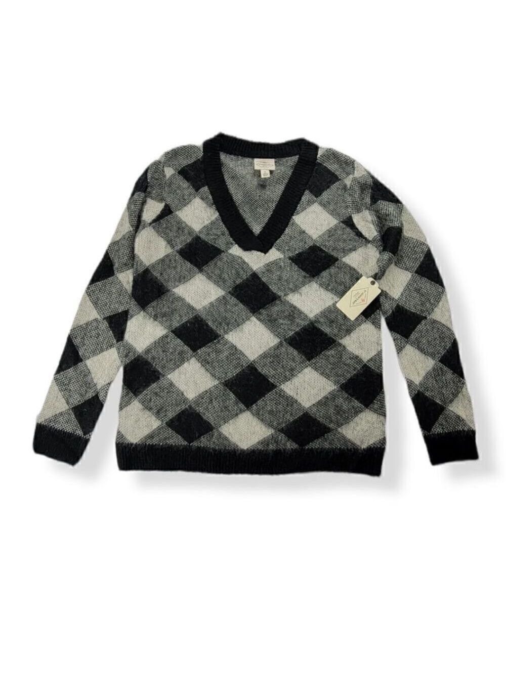 St. John's Bay White and Black Checkerboard sweater small - Picture 1 of 2